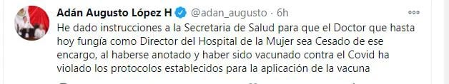 Otros funcionarios que se vacunaron fueron destituidos (Foto: Twitter)