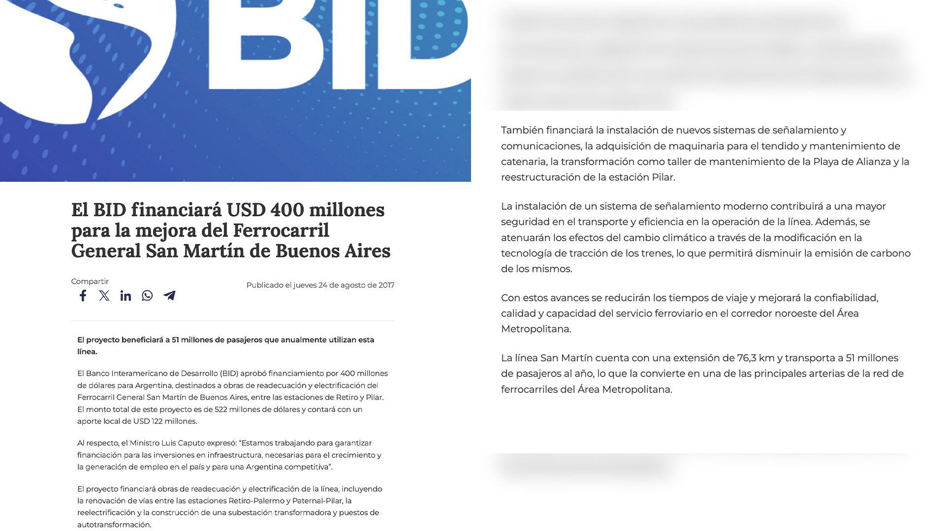 Préstamo BID tren San Martín