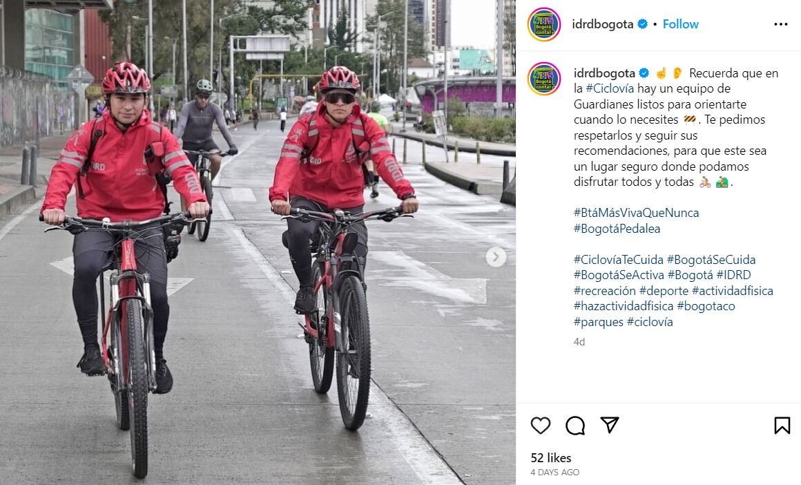 Distrito abrió vacantes para ser guardián o duardiana de la Ciclovía en Bogotá