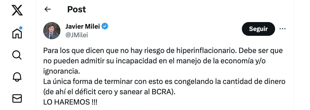 Milei el riesgo de la "hiper"