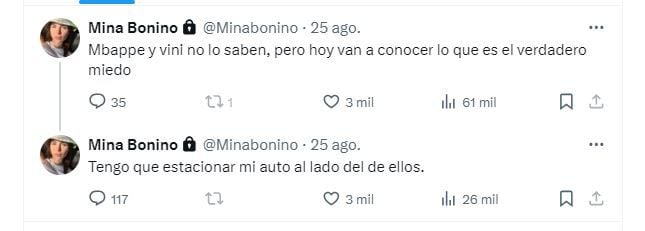 La publicación de Mina Bonino en X sobre Vinicius y Mbappé que causó furor