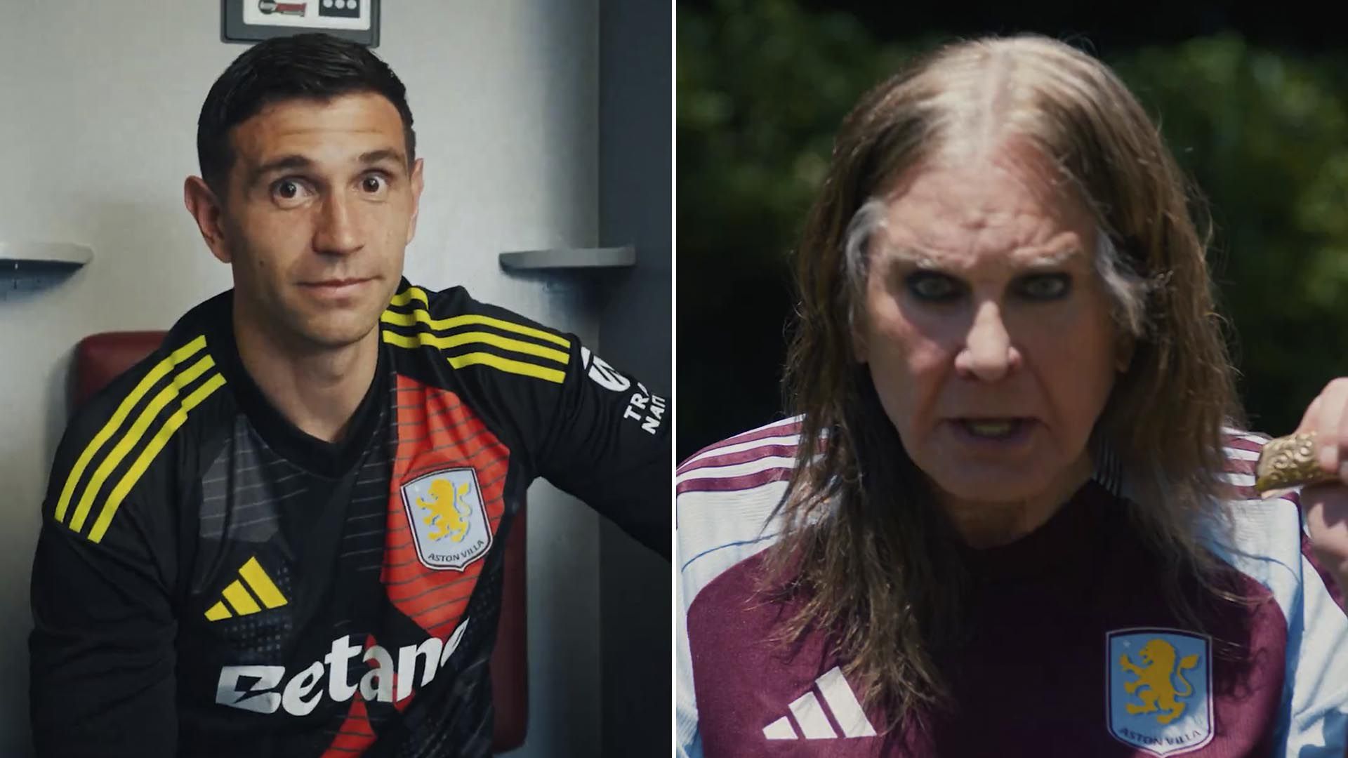 Recientemente, Ozzy participó en un video promocional junto al arquero Emiliano Dibu Martínez para presentar la nueva camiseta del Aston Villa (captura: Youtube)