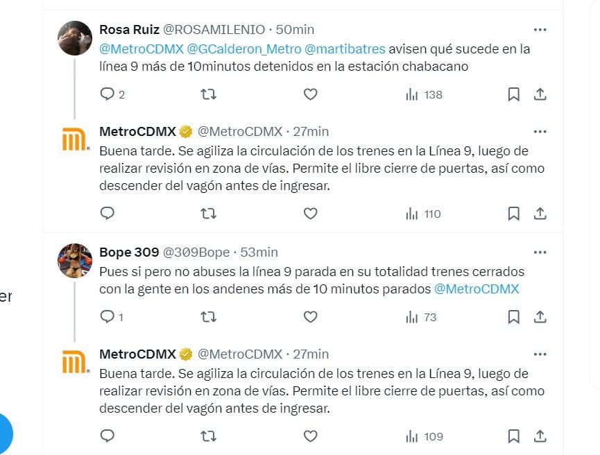 Afectaciones en la Línea 9 del Metro (X/ @MetroCDMX)