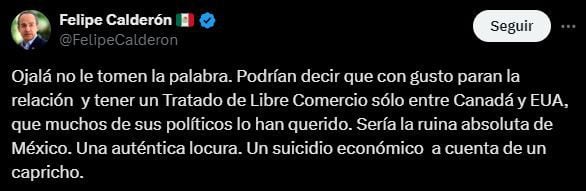 Felipe Calderón dio a conocer su opinión en redes sociales (X/@FelipeCalderon)