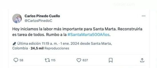 Carlos Pinedo y su inicio como alcalde de Santa Marta