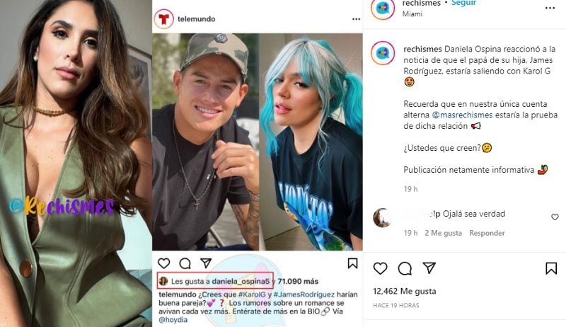 Phản ứng của Daniela Ospina trên mạng xã hội trước đồn đoán James Rodríguez ngoại tình với Karol G - Infobae