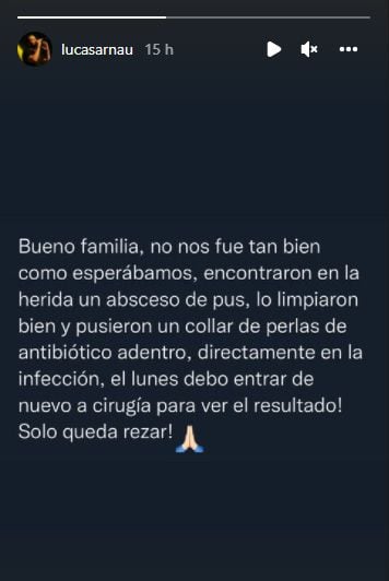 Лукаса Арнау знову прооперують коліно: «Залишається тільки молитися». Фото: Історії Instagram @lucasarnau