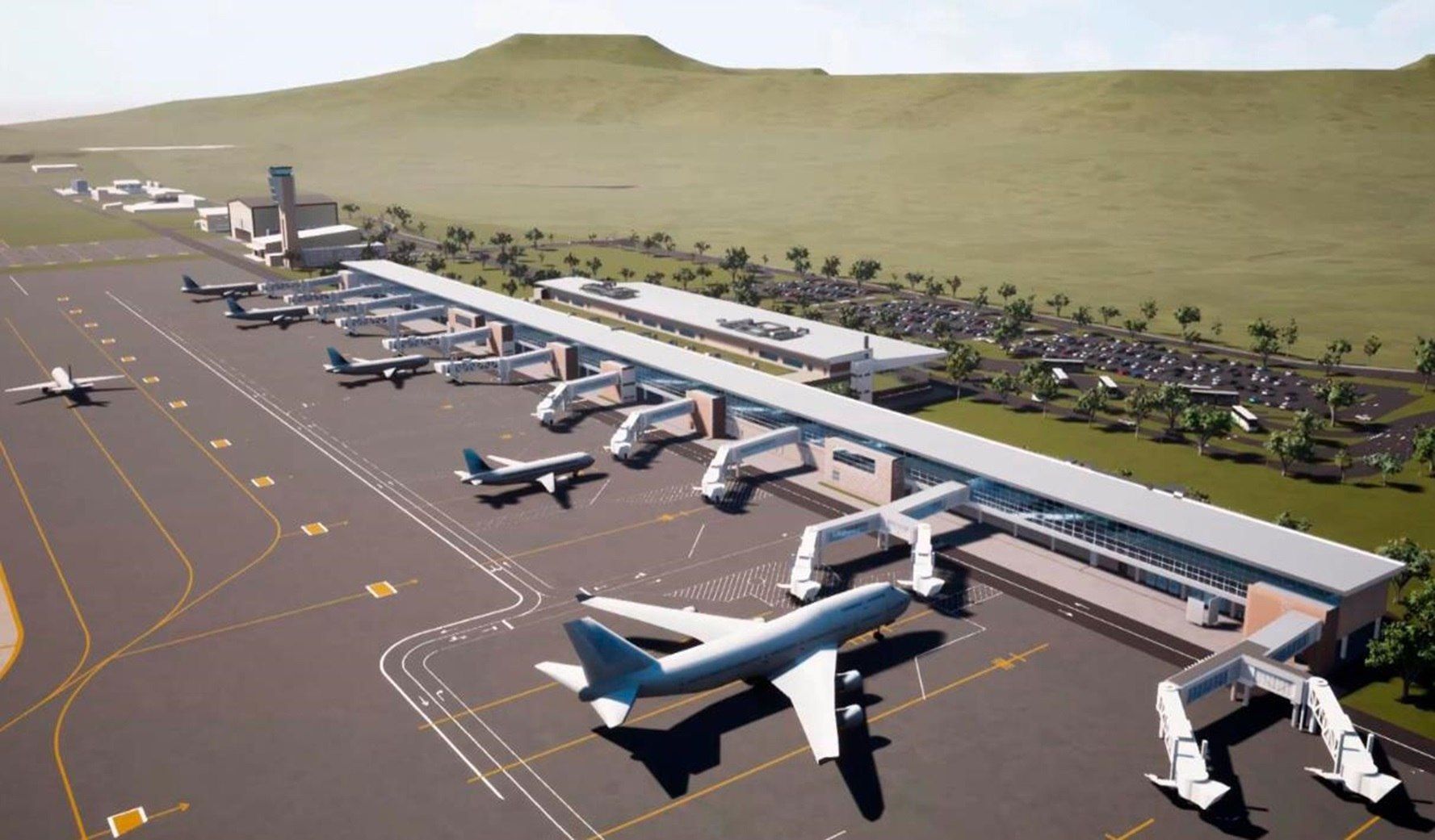 Imagen cedida por el Ministerio de Transportes y Comunicaciones de Perú que muestra una maqueta virtual de cómo se verá el futuro Aeropuerto Internacional de Chinchero (AICC), en Cusco (Perú). EFE/Ministerio de Transportes y Comunicaciones de Perú
