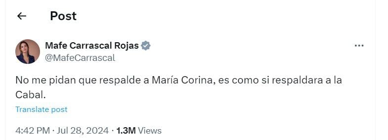 María Fernanda Carrascal comparó a María Corina Machado con María Fernanda Carrascal - crédito @MafeCarrascal