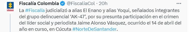 La Fiscalía acusó a los aprehendidos de pertenecer a un grupo delincuencial y de otros delitos graves. La víctima, periodista, era conocida por denunciar corrupción - crédito Captura de pantalla / X