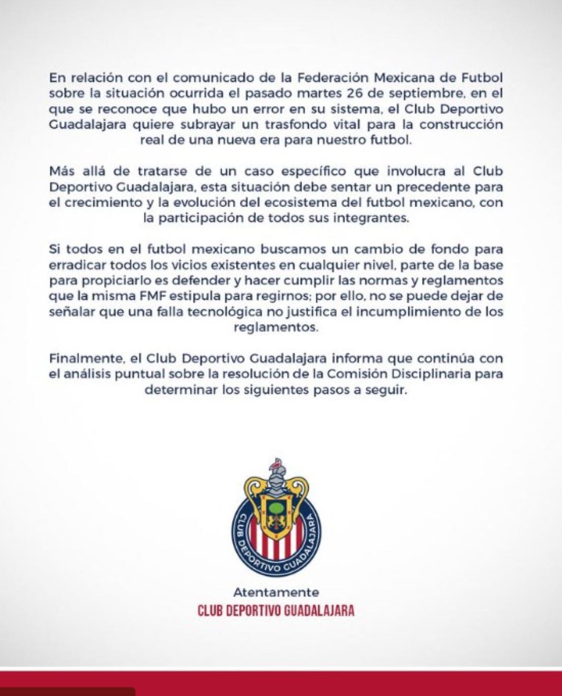 Comunicado de Chivas sobre el caso de Joaquín Esquivel, jugador de Mazatlán.