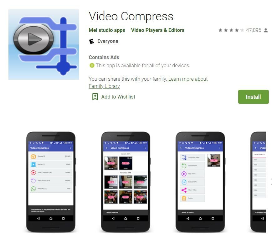Video Compress is compatible with several video formats