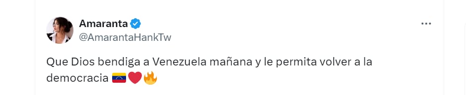 Amaranta Hank señala que Nicolás Maduro debe dejar el poder en Venezuela - crédito @AmarantaHankTw