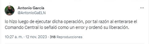 Antonio García, comandante del ELN, aseguró que el secuestro del papá de Luis Díaz fue un error - crédito captura de pantalla.