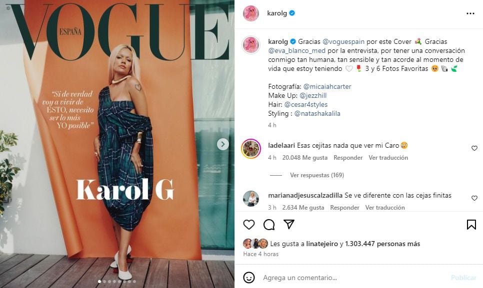 Karol G es la nueva portada de la revista Vogue: habló de un tema que no pasó desapercibido - Infobae