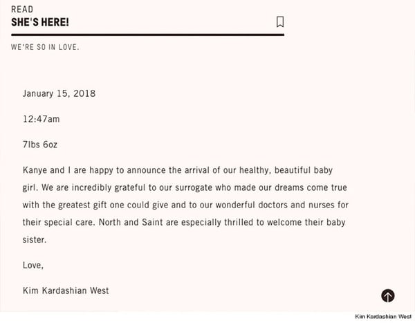 El comunicado en el que Kim Kardashian confirma la llegada de la más pequeña de la familia