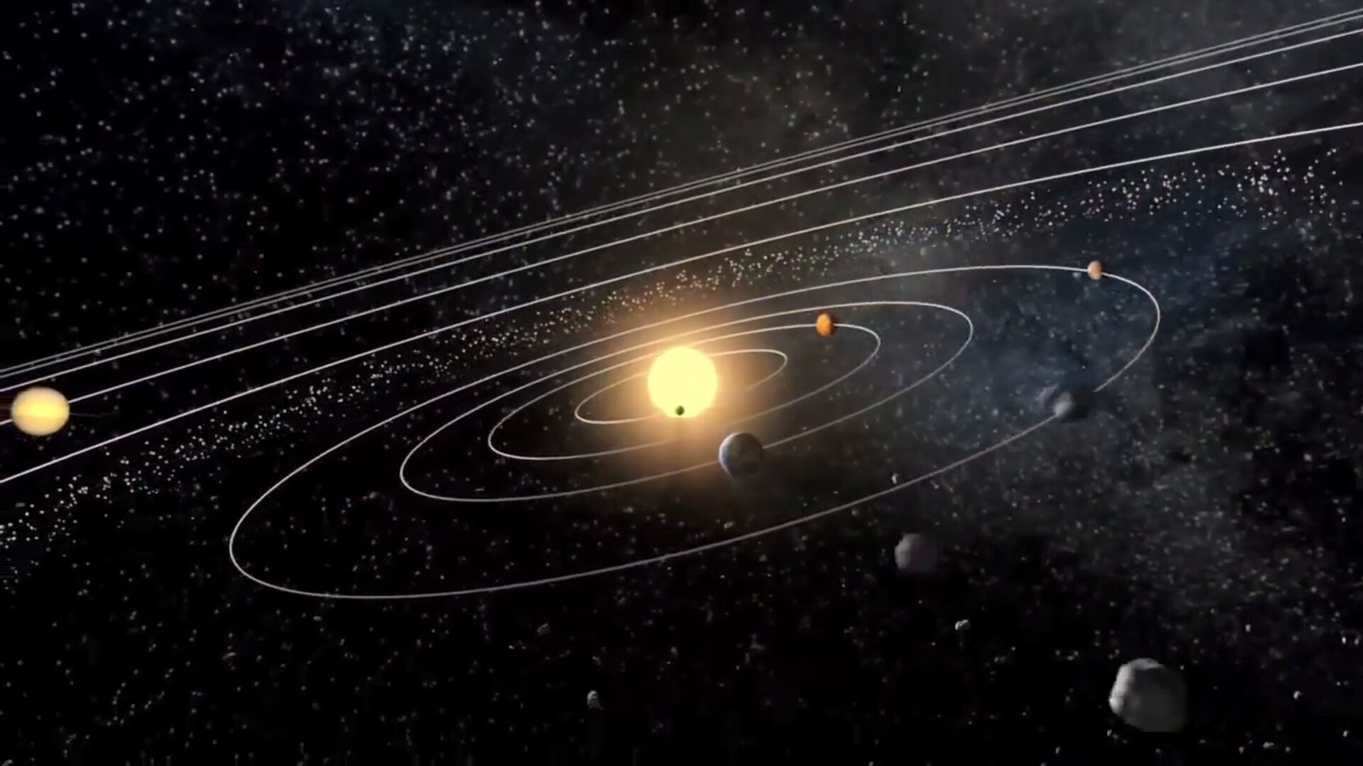 Representación de las órbitas de los planetas alrededor del Sol.