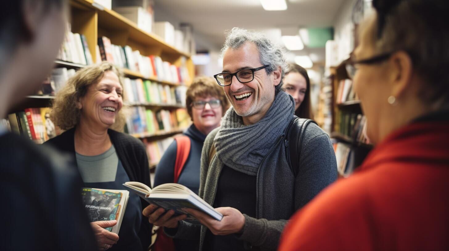 Imagen de escritores y escritoras sonrientes, compartiendo y recomendando libros en un encuentro literario. Un momento lleno de pasión por la lectura, escritura, cultura y el fascinante mundo de los libros. (Imagen Ilustrativa Infobae)