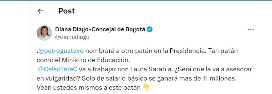 Diana Diago calificó como "patán" al creador de contenido Celso Tete Crespo - crédito @dianadiago