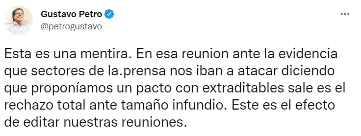 Gustavo Petro afirmó que los videos desvelados por Semana sobre la visita a criminales extraditables está editado. Imagen: original tomado de @petrogustavo.