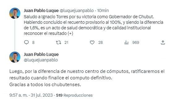 Juan Pablo Luque Elecciones Chubut 2023