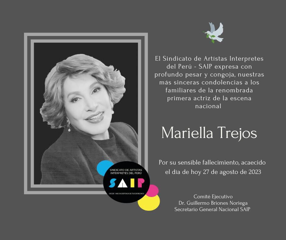 Mariella Trejos falleció y así lo anunció el Sindicato de Artistas Intérpretes del Perú. (Facebook)