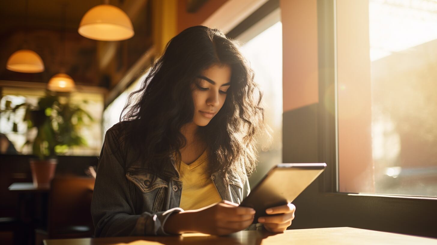 tablet en sus manos, accediendo a una aplicación, concentrada en lo que está viendo, redes sociales, comunicación, entretenimiento, mensajería, mensajes - (Imagen Ilustrativa Infobae)