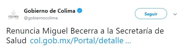 La Secretaría de Salud informó sobre la renuncia a través de un comunicado de prensa (Foto: Twitter)