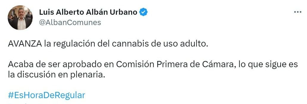 Consumo de marihuana de uso adulto fue aprobada en la comisión primera de la Cámara. Twitter @JuanKarloslos