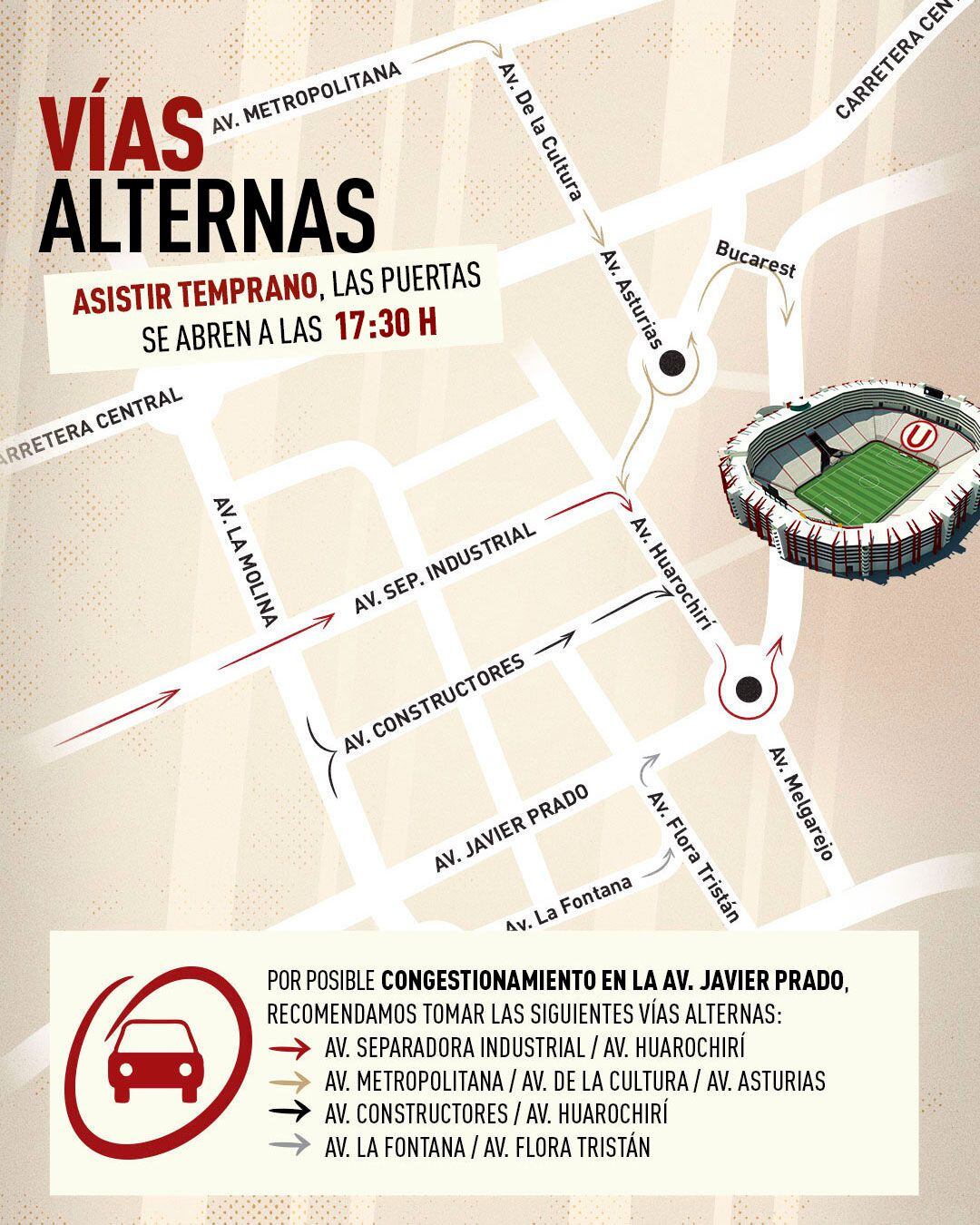 Rutas para asistir al estadio Monumental.