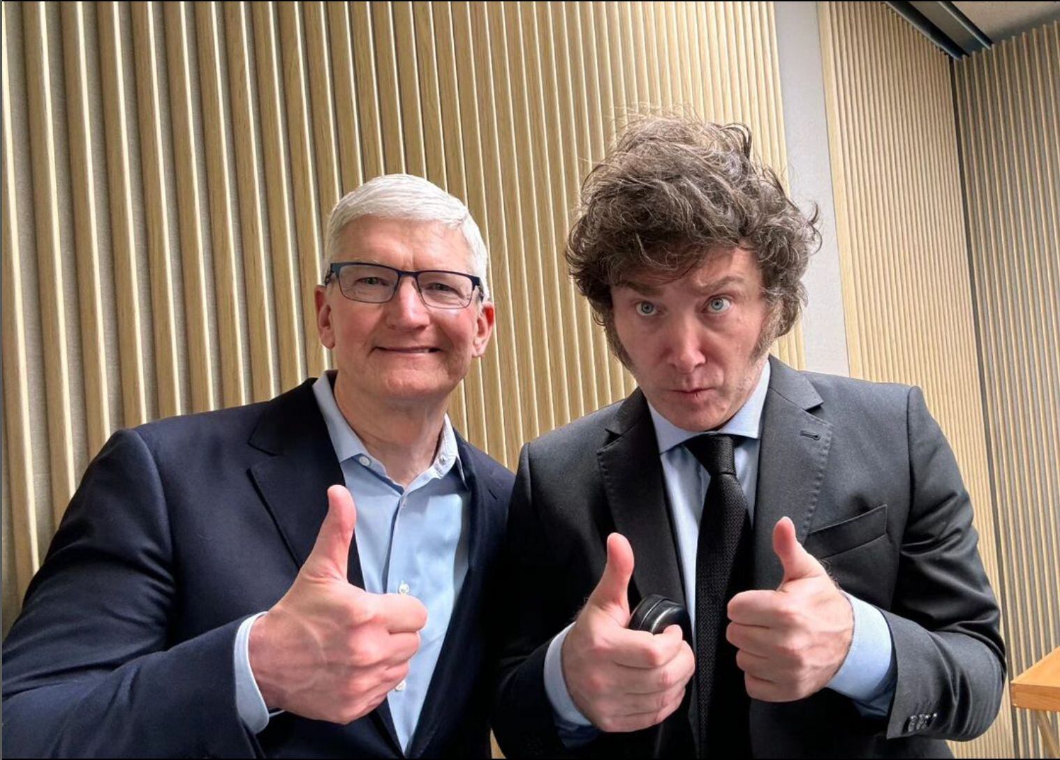 Tim Cook estuvo de acuerdo con las ideas planteadas por Milei. EFE/ Captura Cuenta De Instagram Javier Milei 