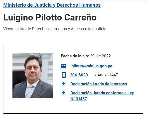 Viceministro de Derechos Humanos, Luigino Pilotto, es primo hermano de congresista Luis Aragón.