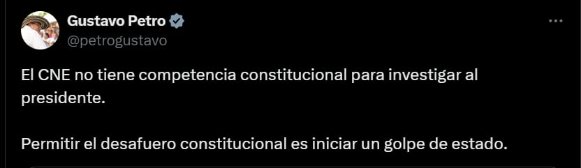 Petro insiste en supuesto avance de golpe de Estado - crédito @petrogustavo/X