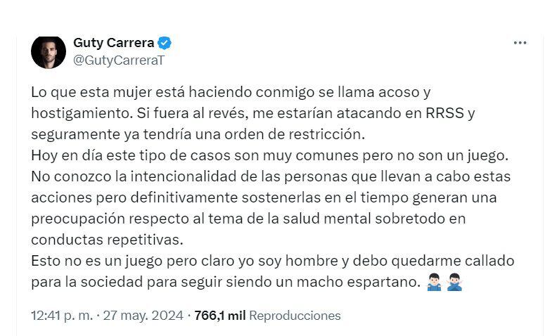 Guty Carrera y su denuncia de acoso en Twitter.