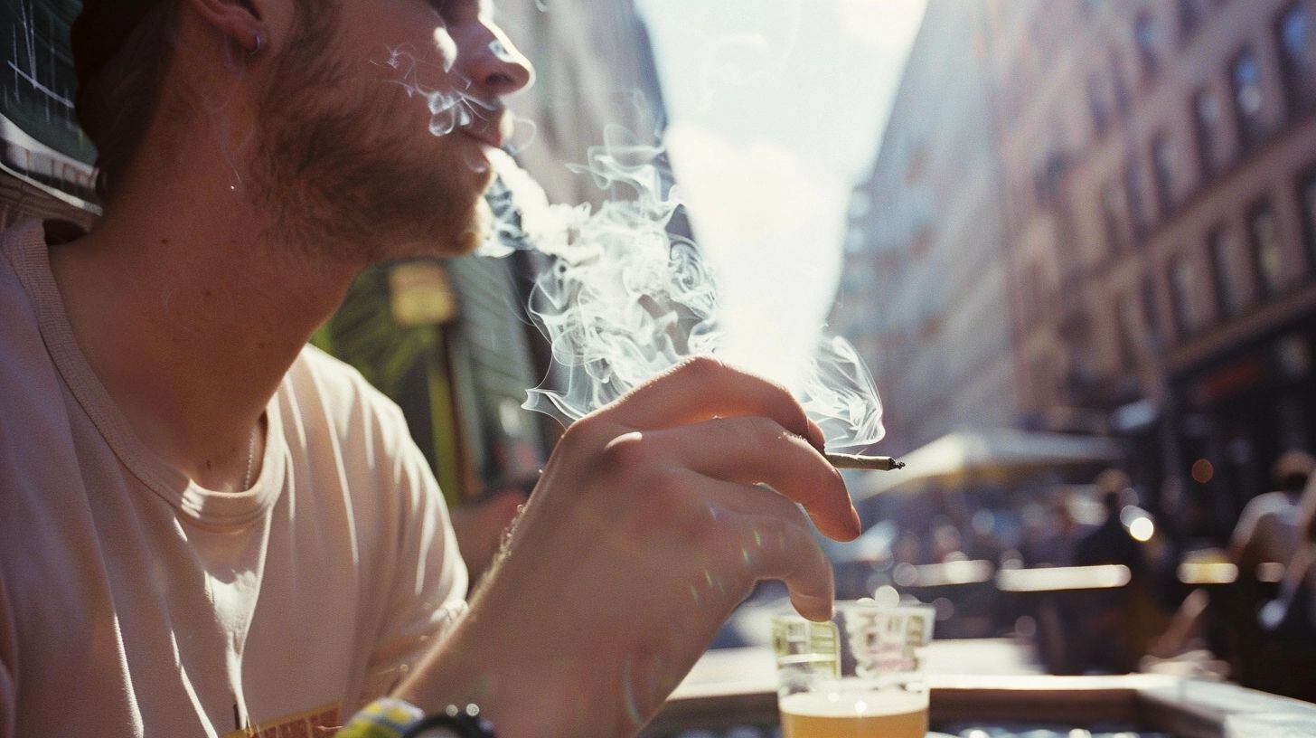 Un hombre fuma tranquilamente un cigarrillo de marihuana en una calle de Berlín, donde su uso está regulado bajo leyes específicas que garantizan su consumo responsable y seguro (Imagen ilustrativa Infobae)