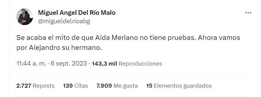 Con este mensaje en su cuenta de X, el abogado Miguel Ángel del Río se refirió al caso que se adelanta contra Arturo Char y dejó este mensaje - crédito @migueldelrioabg/X