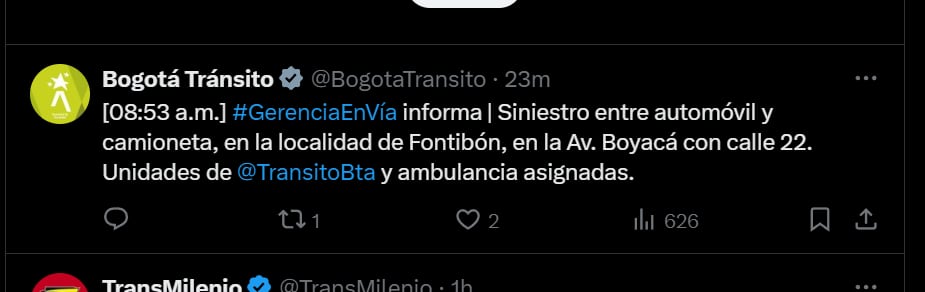 Accidente en la avenida Boyacá - crédito @BogotaTransito/X