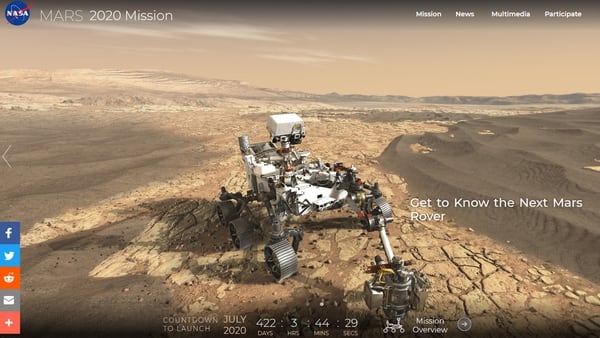 Dibujo de cómo se verá el rover Mars 2020 en el suelo marciano