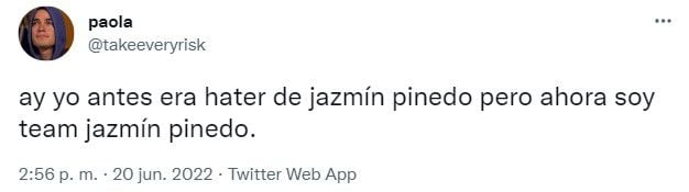 Usuarios reaccionan a favor de Jazmín Pinedo. (Foto: Twitter)