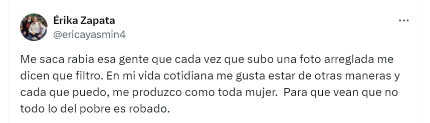 La queja de Érika Zapata en X - crédito @ericayasmin4/X