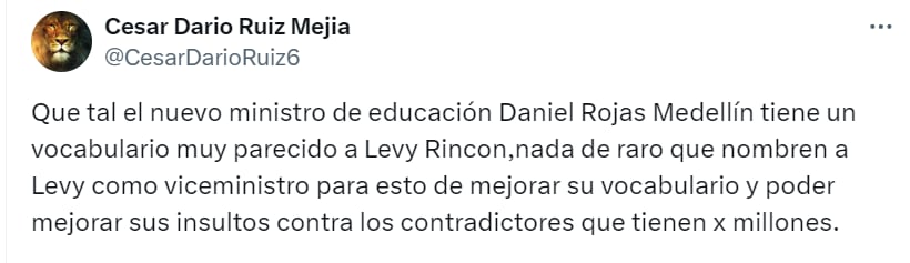 Activistas comparan a Levy Rincón con nuevo ministro de Educación - crédito X