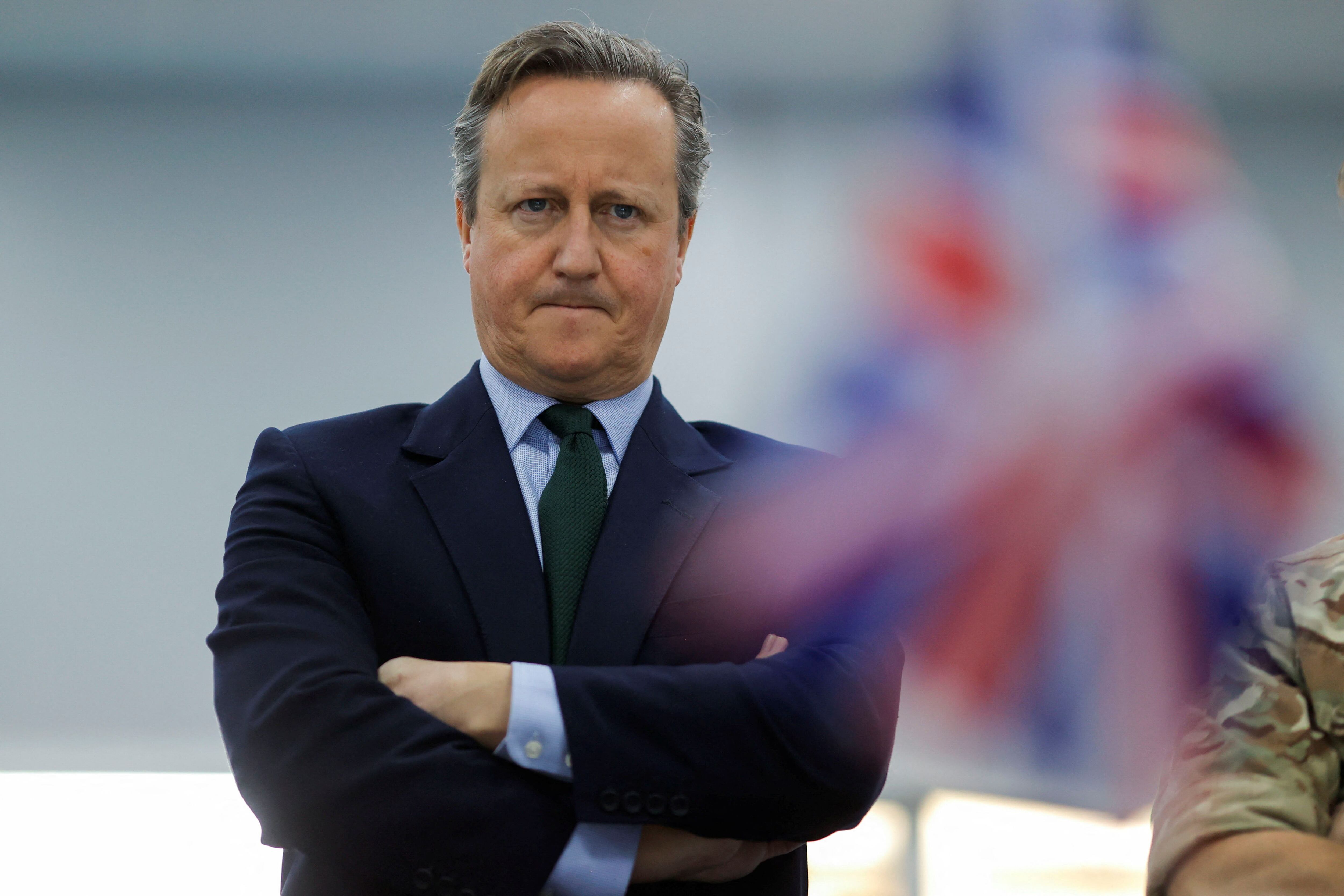 04 January 2024, Kosovo, Pristina: UK Foreign Secretary David Cameron meets British troops, part of the NATO-led peacekeeping mission, during a visit to Kosovo. Photo: Valdrin Xhemaj/PA Wire/dpa