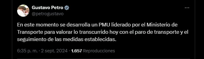 El presidente anunció detalles sobre las protestas de los transportadores de carga - crédito Gustavo Petro / X