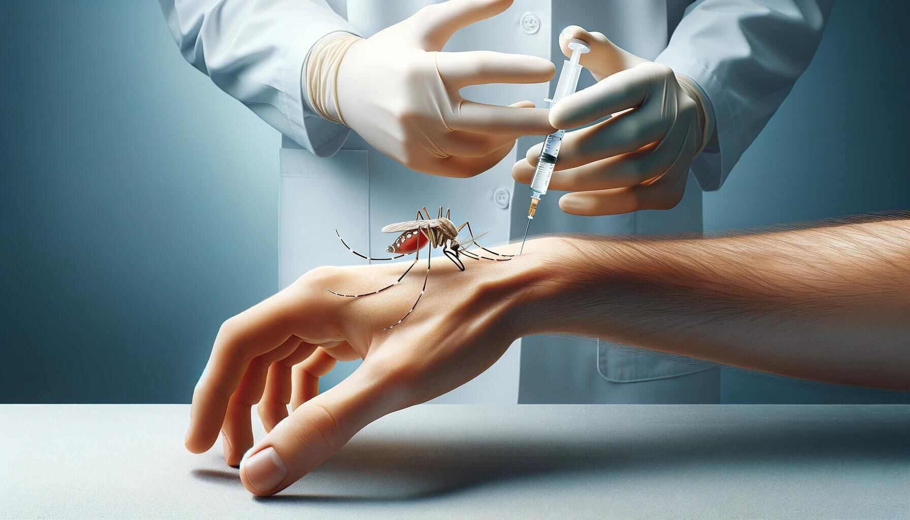 Imagen de vacunación contra el dengue con un aedes aegypti en el brazo, resaltando la necesidad de protegerse contra la enfermedad transmitida por mosquitos. (Imagen ilustrativa Infobae)