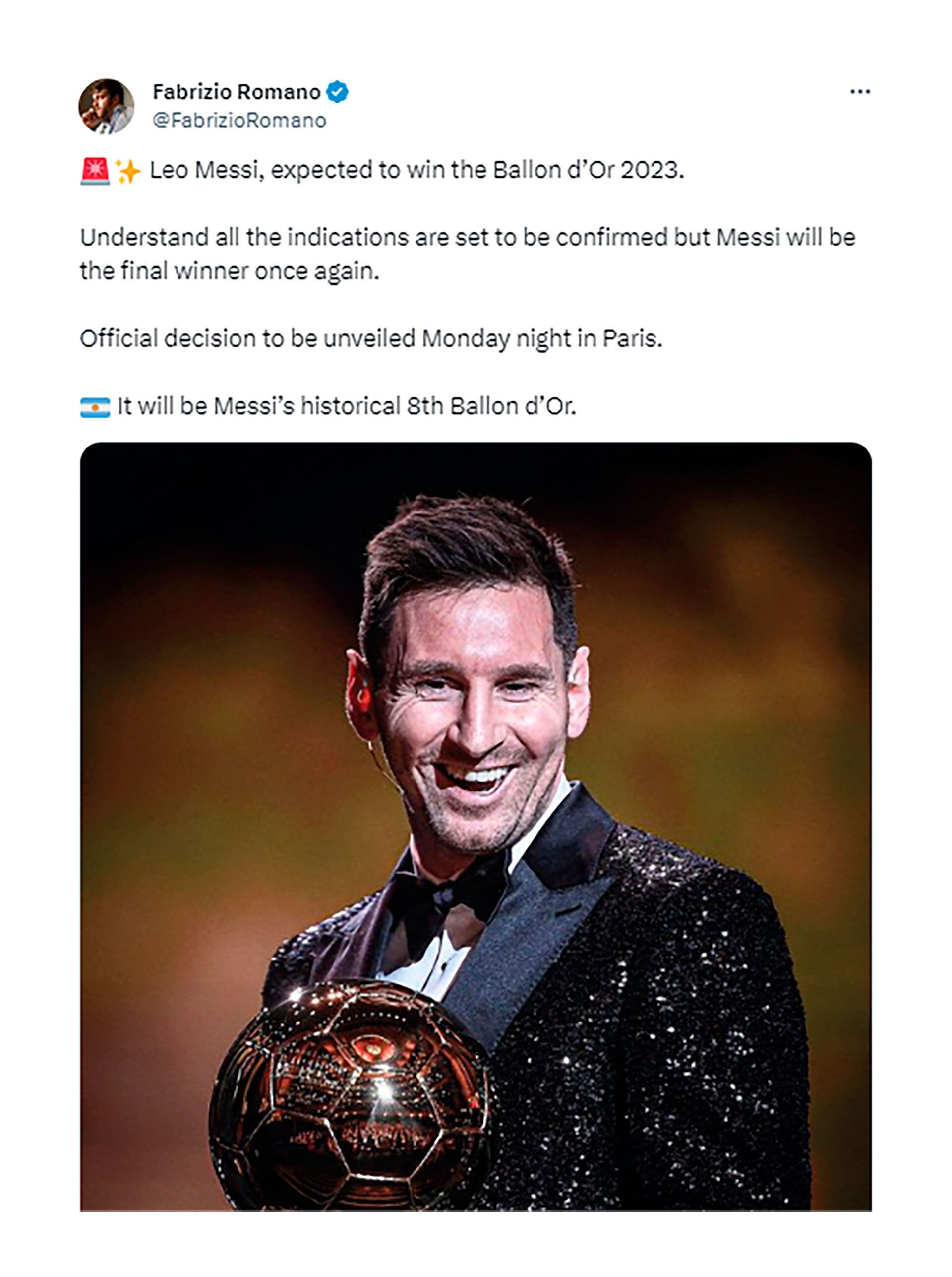 Un famoso periodista aseguró que Messi ganará el Balón de Oro