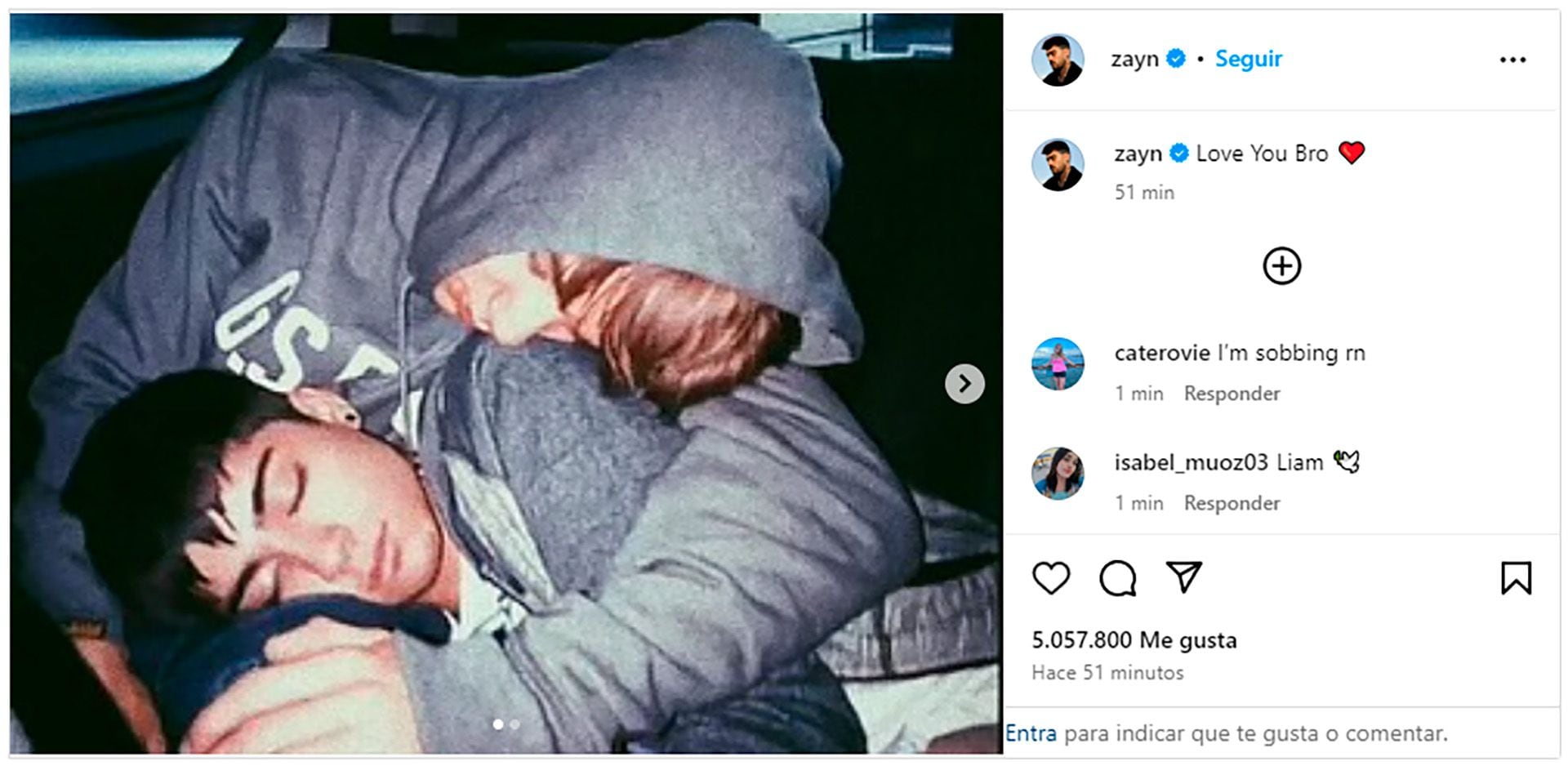 El posteo de Zayn Malik tras la muerte de Liam Payne (Instagram)