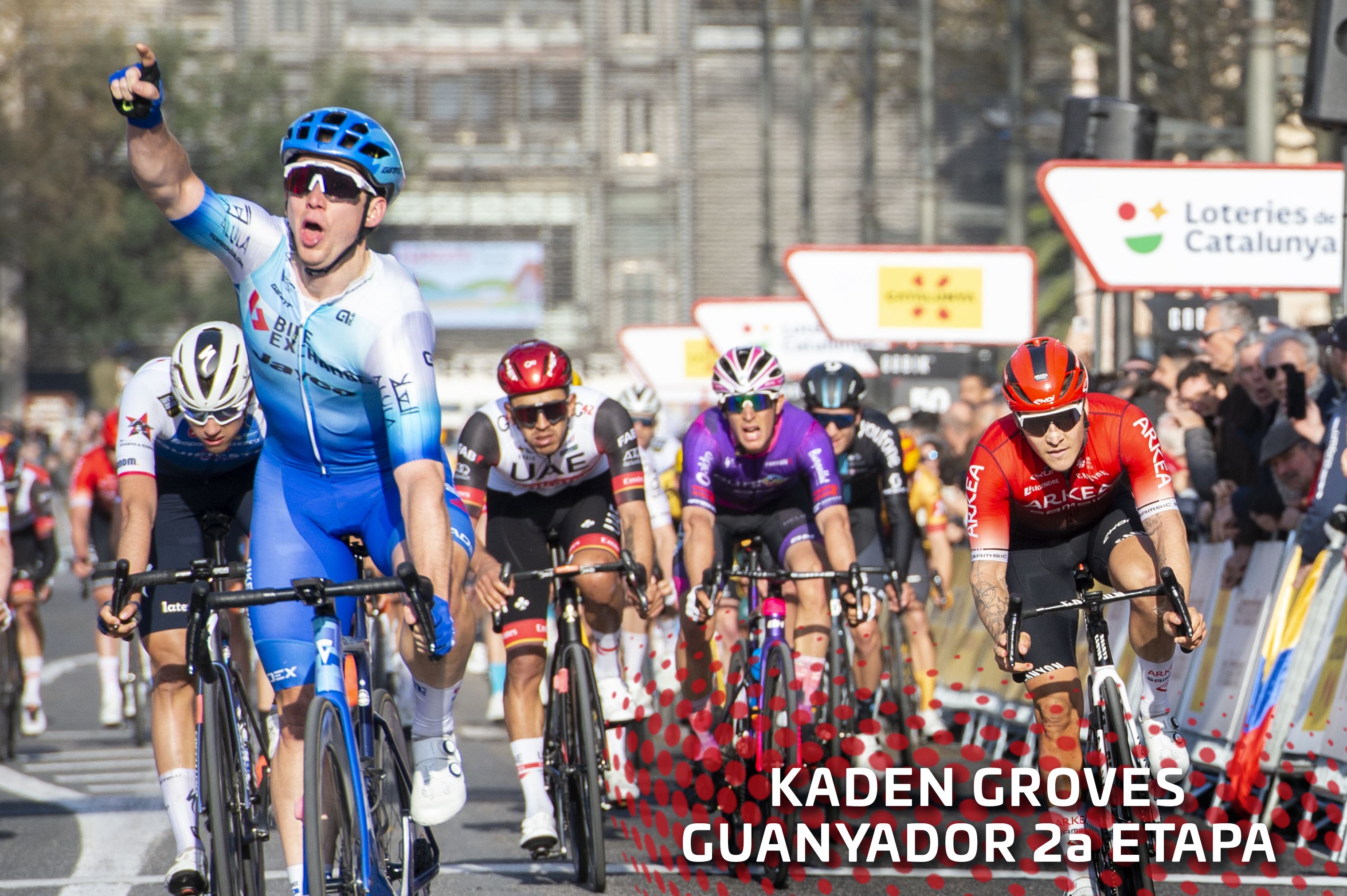 Kaden Groves, vencedor da segunda etapa da Volta a Catalunya 2022. Foto: Twitter @VoltaCatalunya