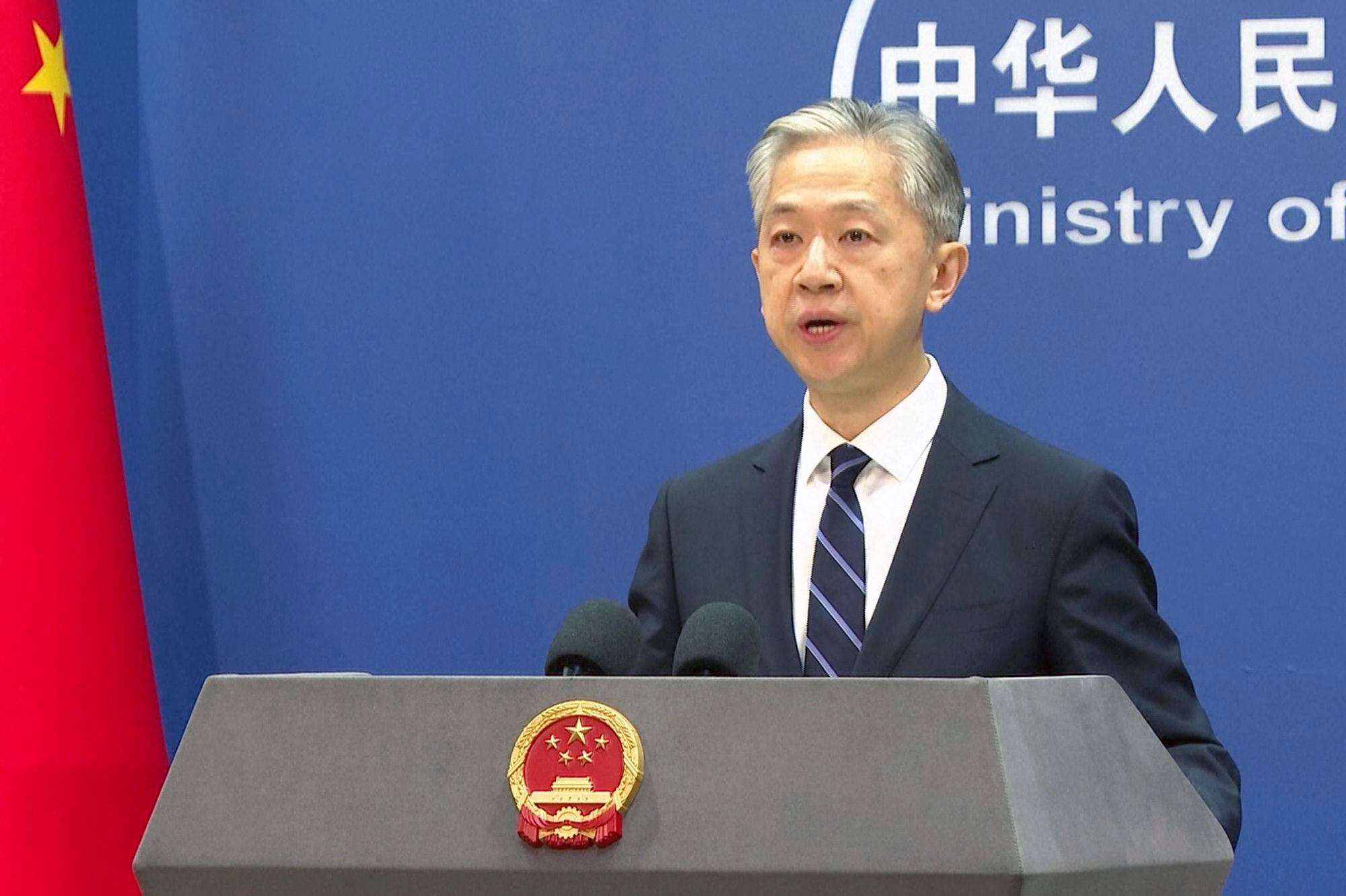 El vocero del ministerio del Exterior chino Wang Wenbin. (AP Foto/Liu Zheng)