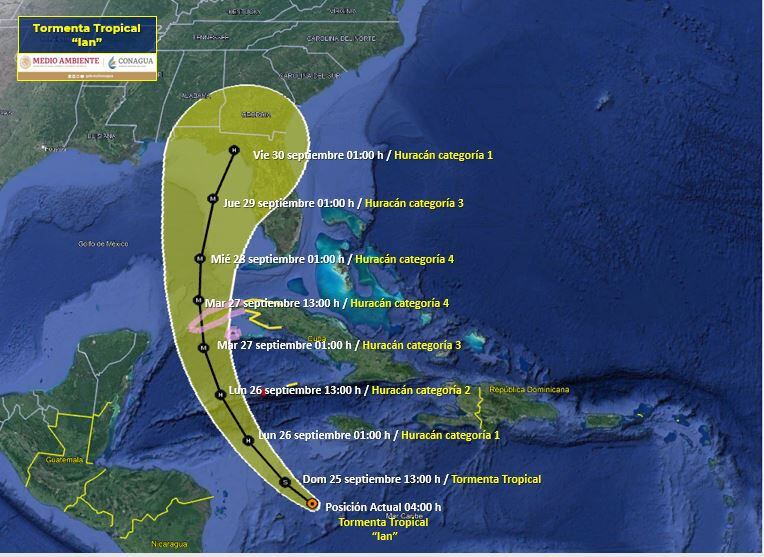 Trayectoria de Tormenta Tropical "Ian"