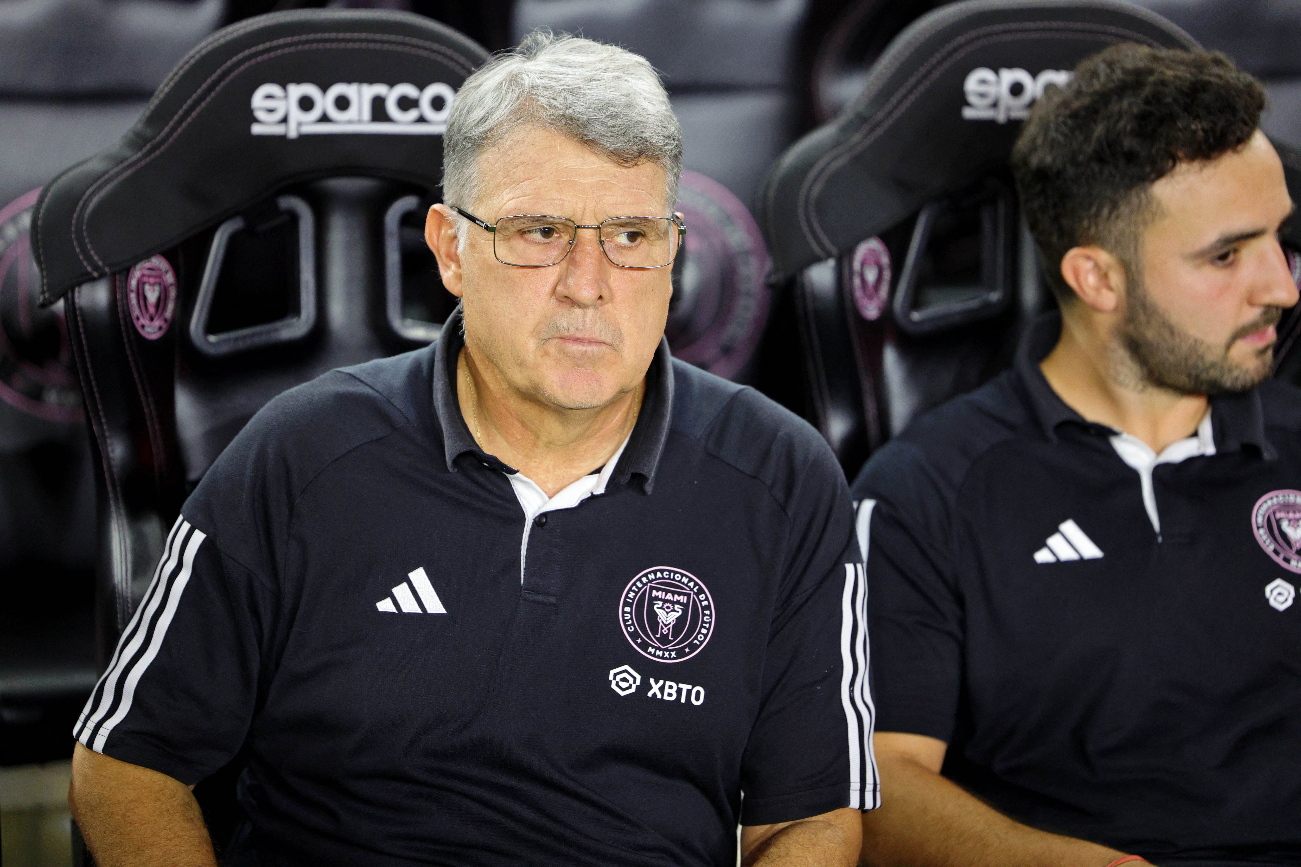 Sep 27, 2023; Fort Lauderdale, FL, USA; Inter Miami CF head coach Gerardo Martino looks on before the game against the Houston Dynamo at DRV PNK Stadium. Mandatory Credit: Nathan Ray Seebeck-USA TODAY Sports